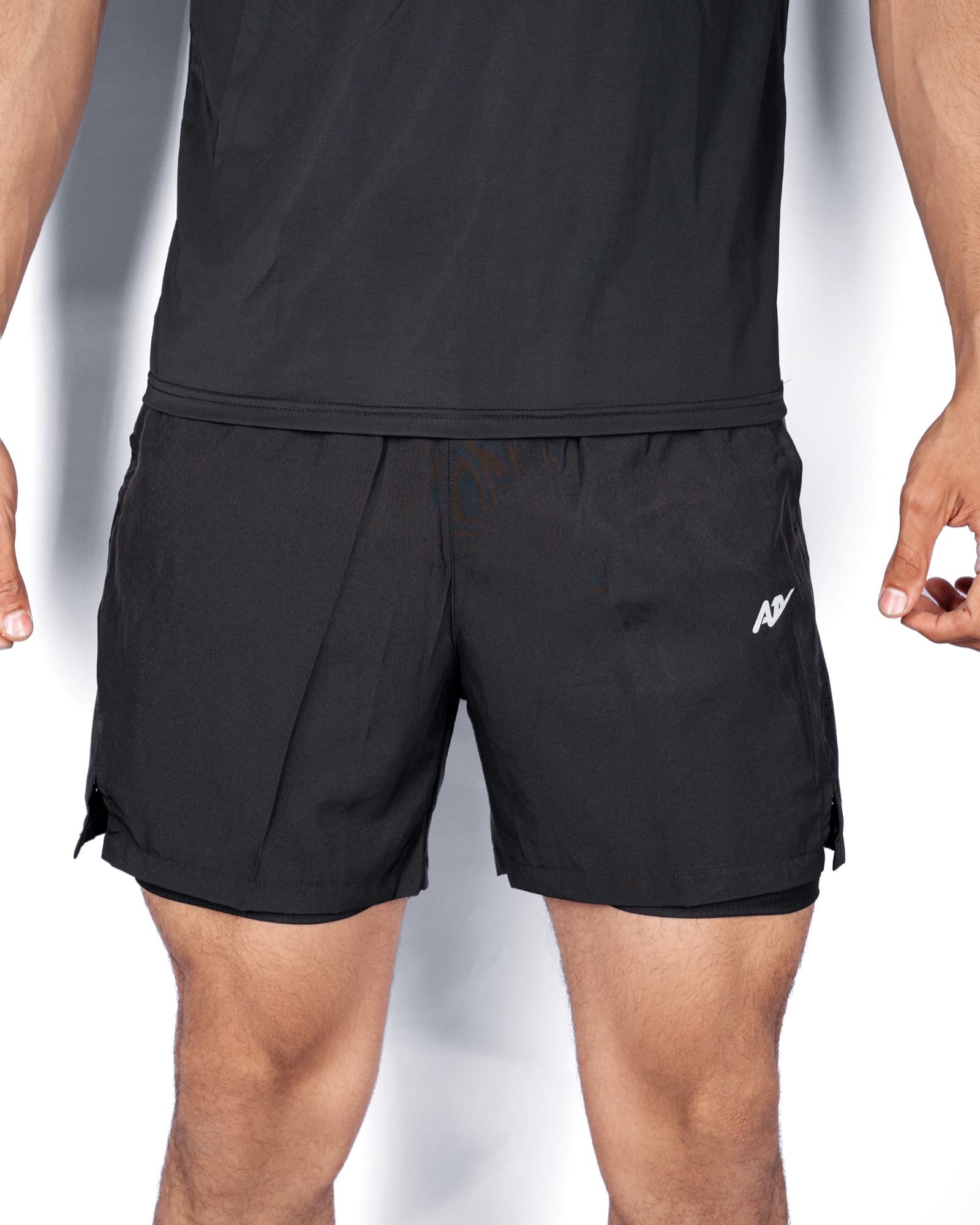 Black 2-in-1 Running Shorts, view 1