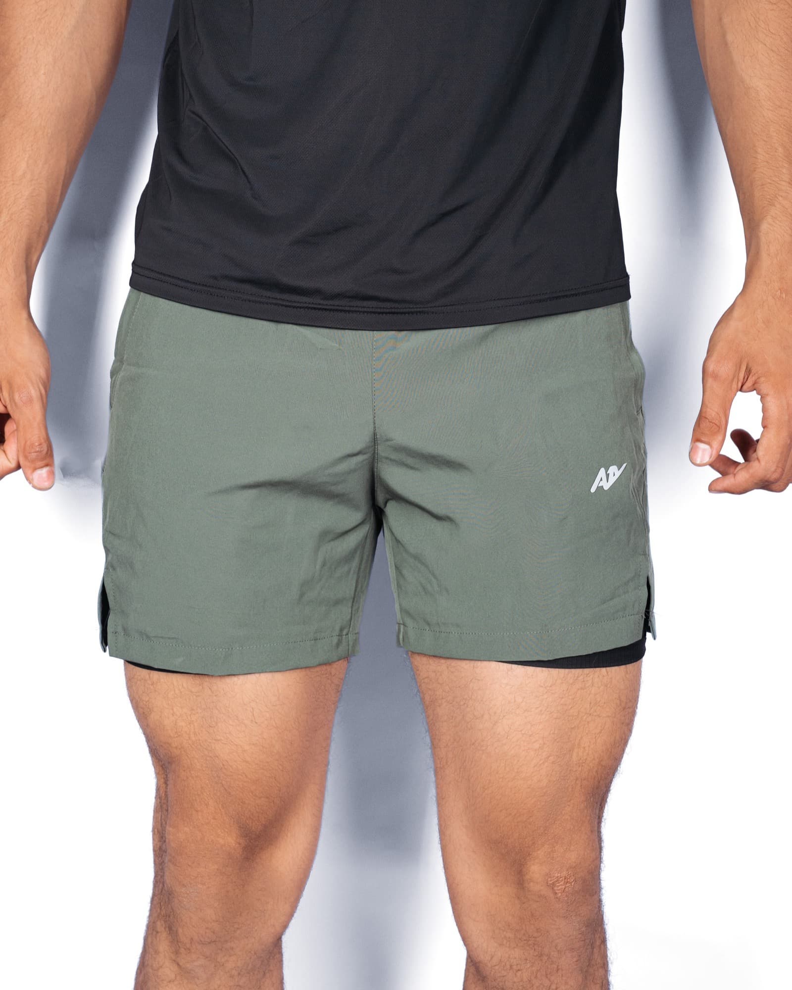 Olive 2-in-1 Running Shorts, view 1