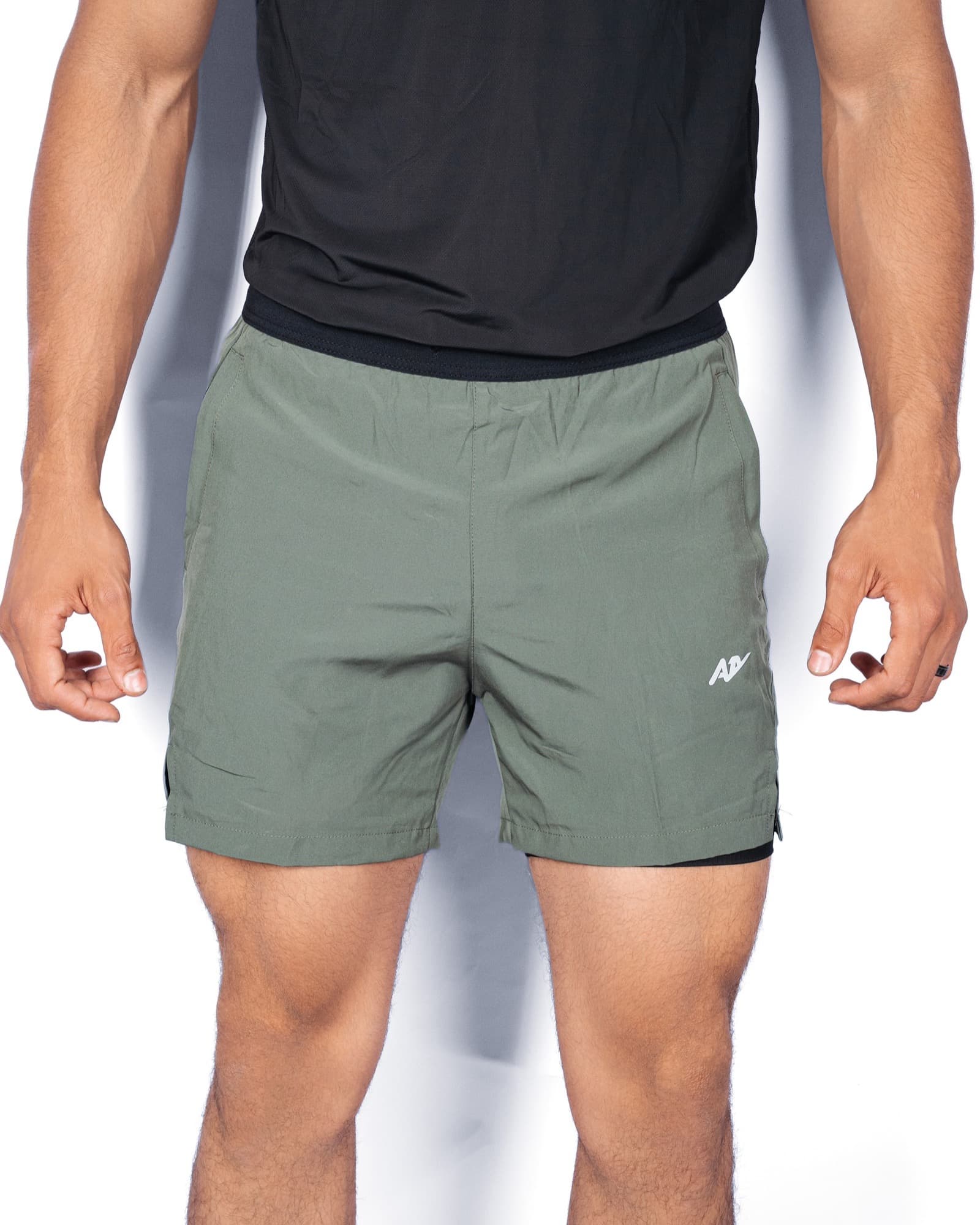 Olive Lined Running Shorts, view 1
