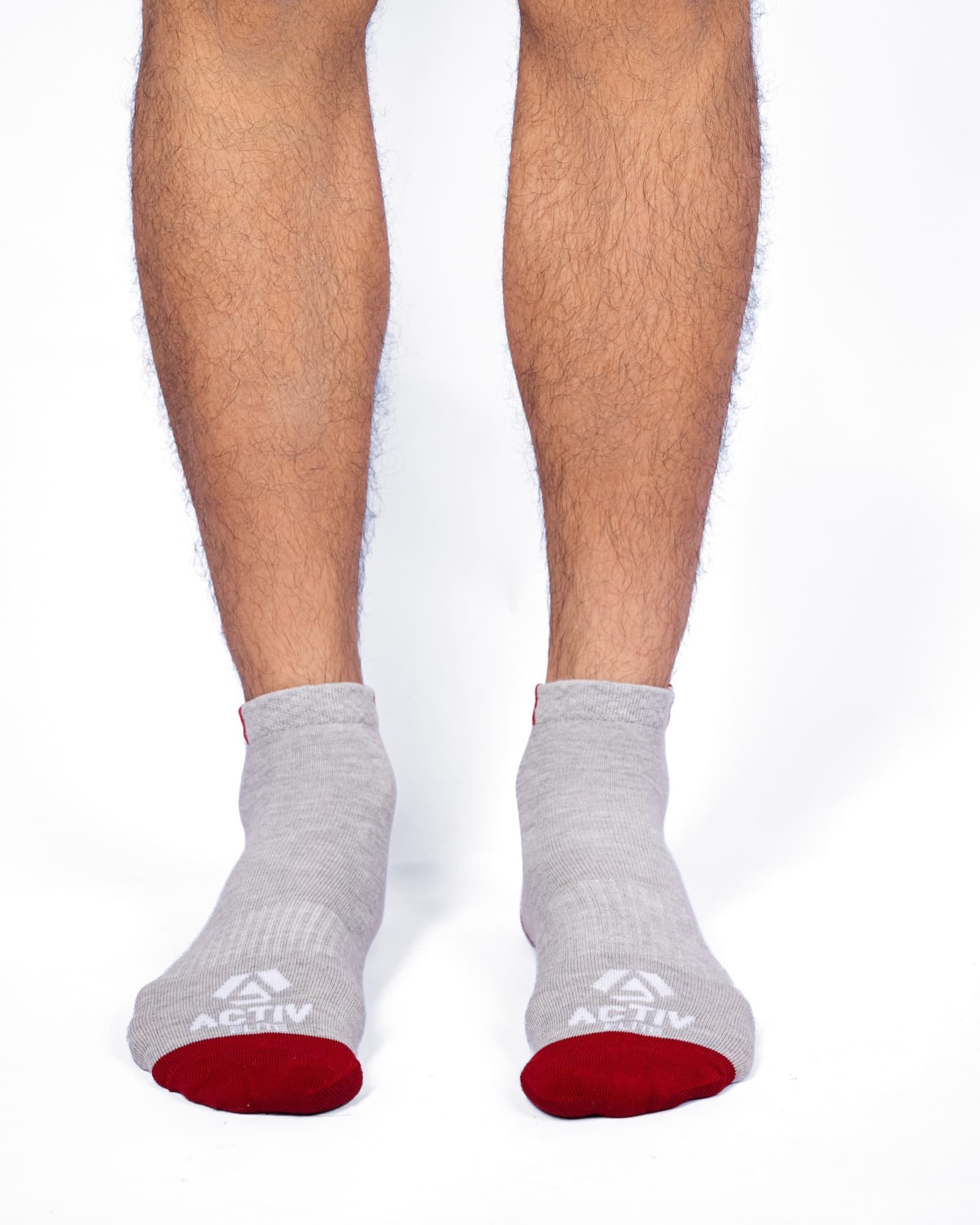 Grey and Red Activ Ankle Socks, view 1