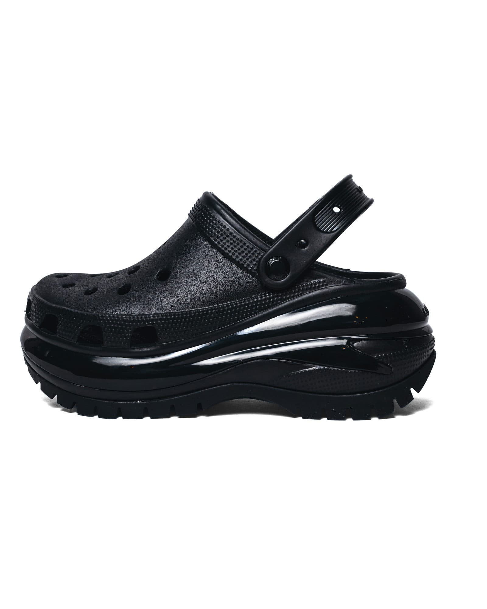 Black Mega Crush Crocs, view 1