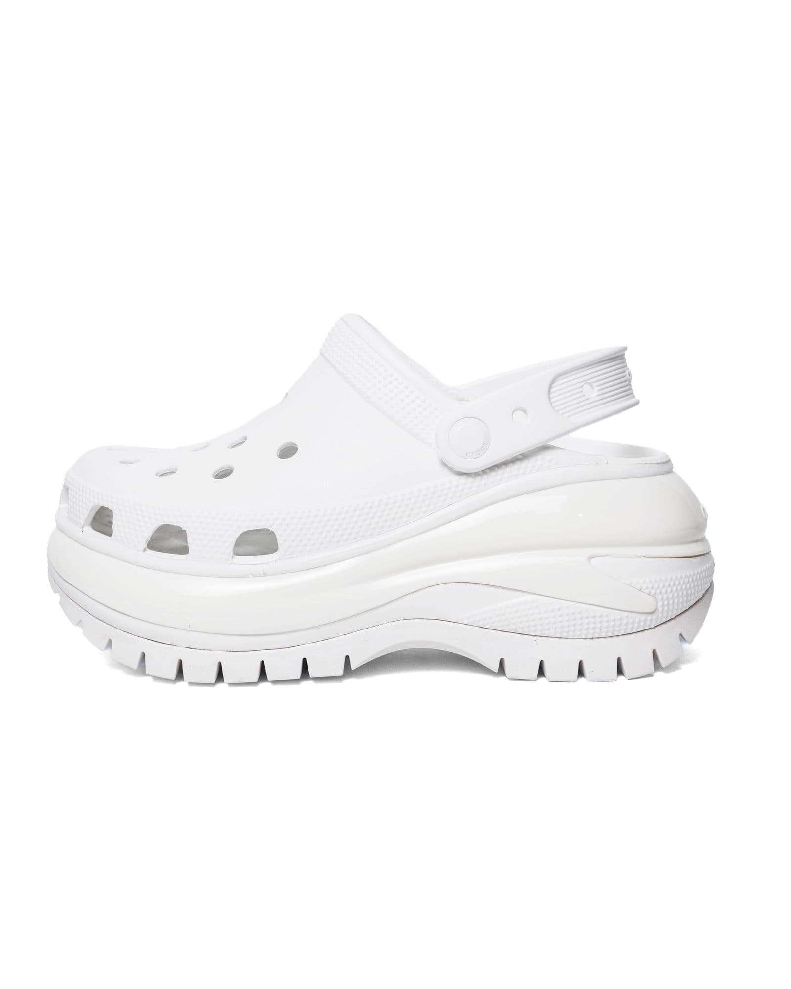 White Mega Crush Crocs, view 1
