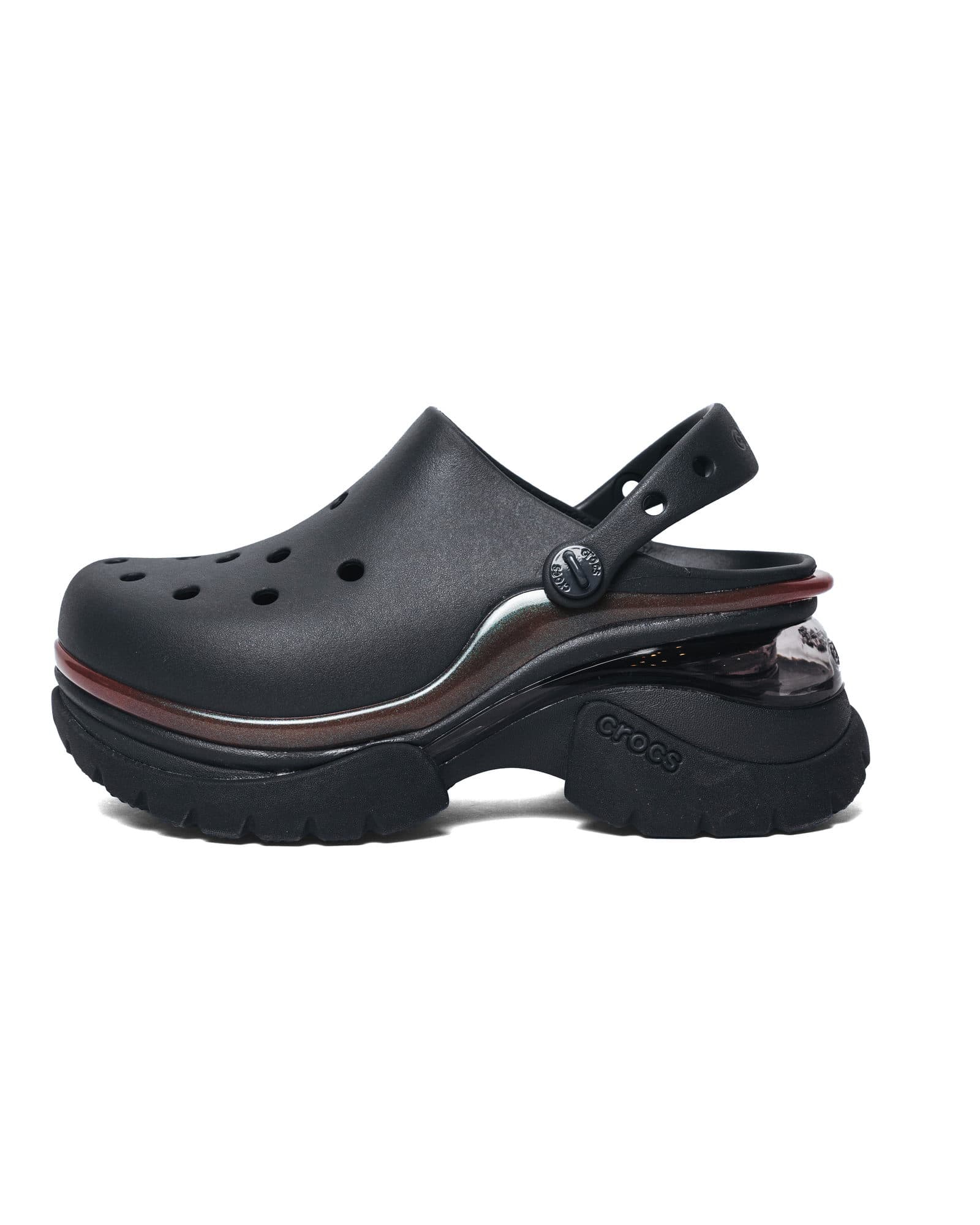 Black and Red Platform Crocs, view 1