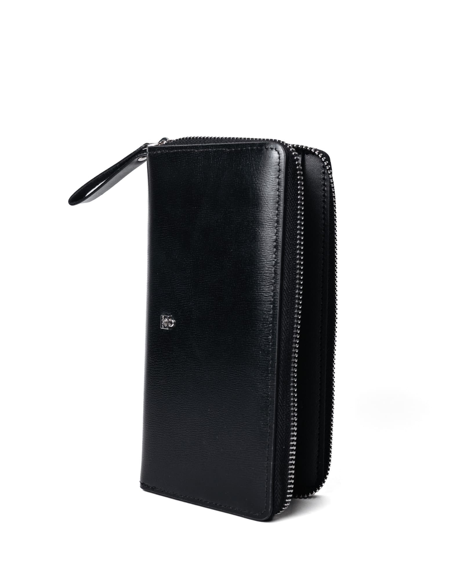 Black Smooth Double-Zip Long Wallet, view 1